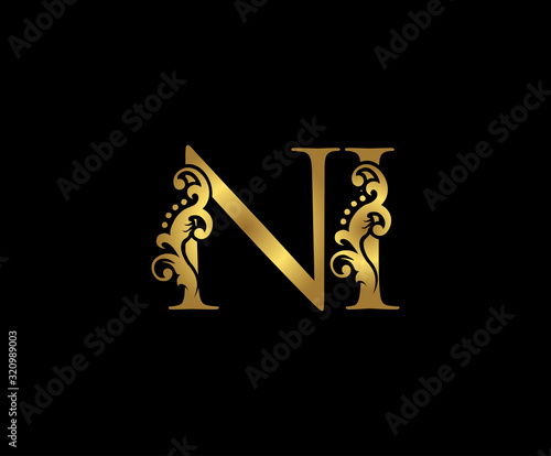 Golden NI Letter Logo Design.