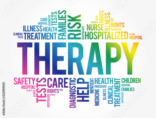 Therapy word cloud collage, health concept background