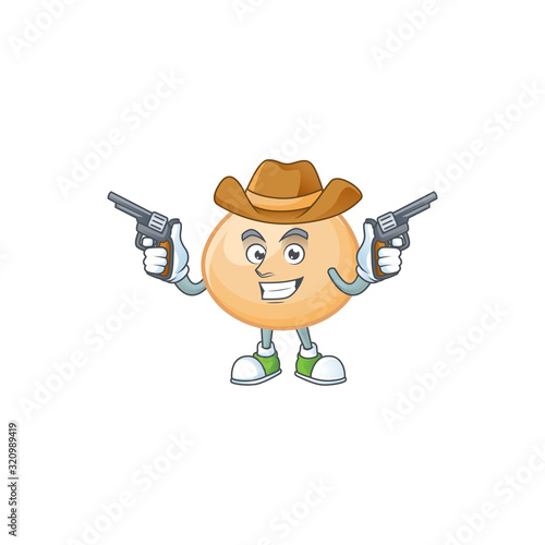 Confident brown hoppang Cowboy cartoon character holding guns