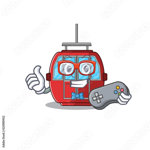 Smiley gamer ropeway in cartoon mascot style