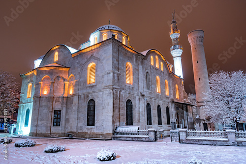Malatya, Turkey - January 27, 2017: Malatya New Mosque view. Yeni Mosque is a popular, touristic and historical place of the city. photo