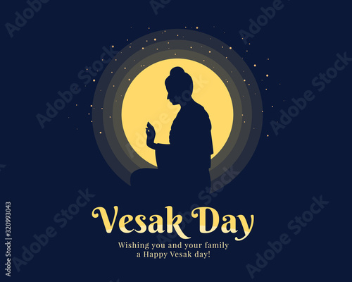 Vesak day banner with The Lord Buddha raised his hands to preach on the full moon day
