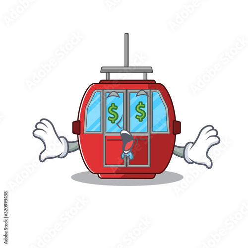 Happy rich ropeway cartoon character with Money eye