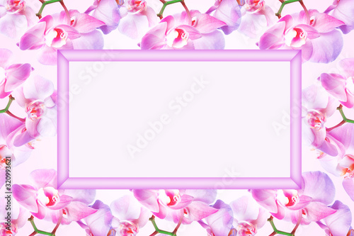 Valentine s minimal background with  pink mock up frame and  Orchid flower.