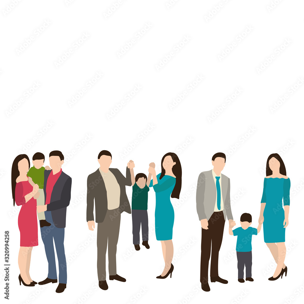 vector, isolated, silhouette in a flat style, family, set
