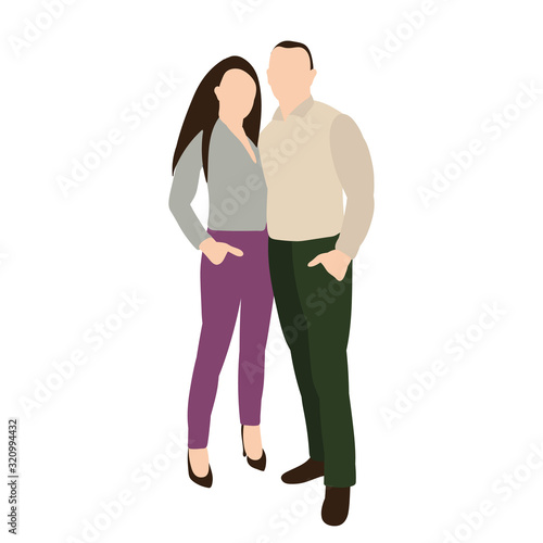 vector, isolated, silhouette in a flat style, guy and girl