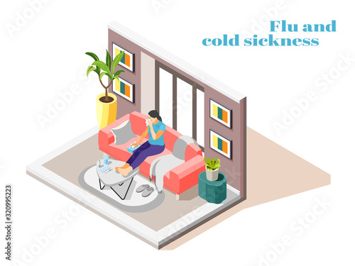 Flu Cold Sickness Isometric Composition