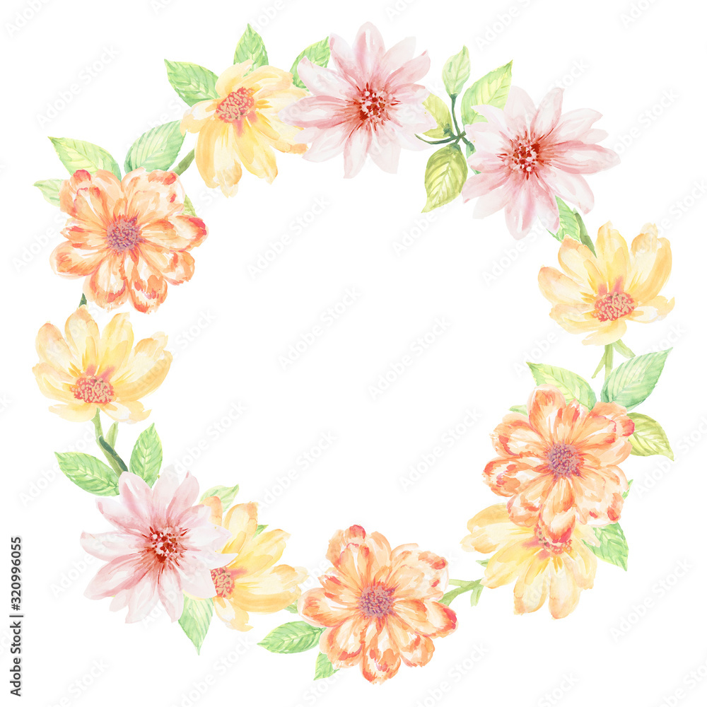 Fototapeta premium Tropical Blossom plant watercolor colorful and pastel for holiday birthday wedding party wreath bouquet for invitation card traditional flower and plants