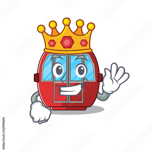 A cartoon mascot design of ropeway performed as a King on the stage