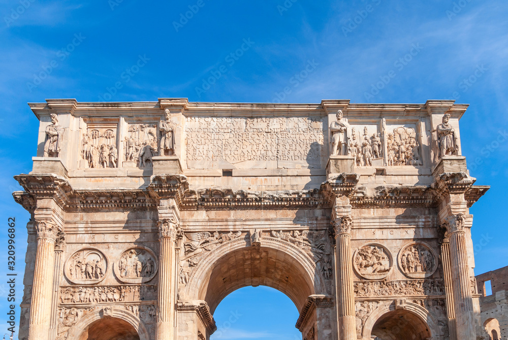 Arch of Constantine or Triumphal arch in Rome, Italy near Coliseum,