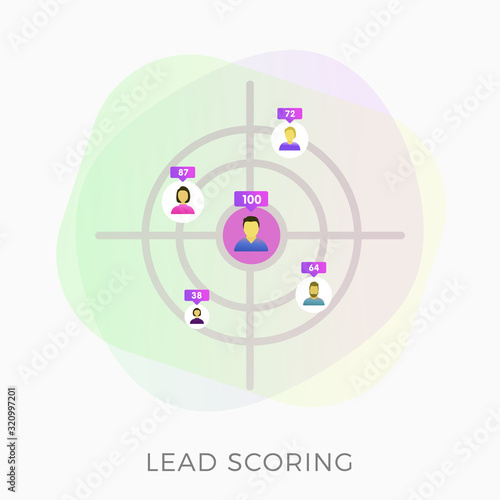 Lead Scoring flat vector icon. Ideal customer profile business concept. Marketing strategy, predictive sales and targeted advertisement ilustration isolated on white background.
