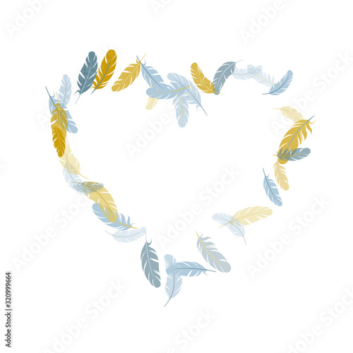 Fluffy twirled feathers on white design.