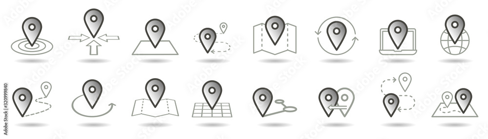 Map pins related icon set. Vector symbols on a white background. Simple pictograms Map pins related icon set. Vector symbols on a white background. Simple pictograms