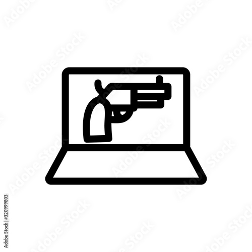 Laptop gun selling icon vector. Thin line sign. Isolated contour symbol illustration