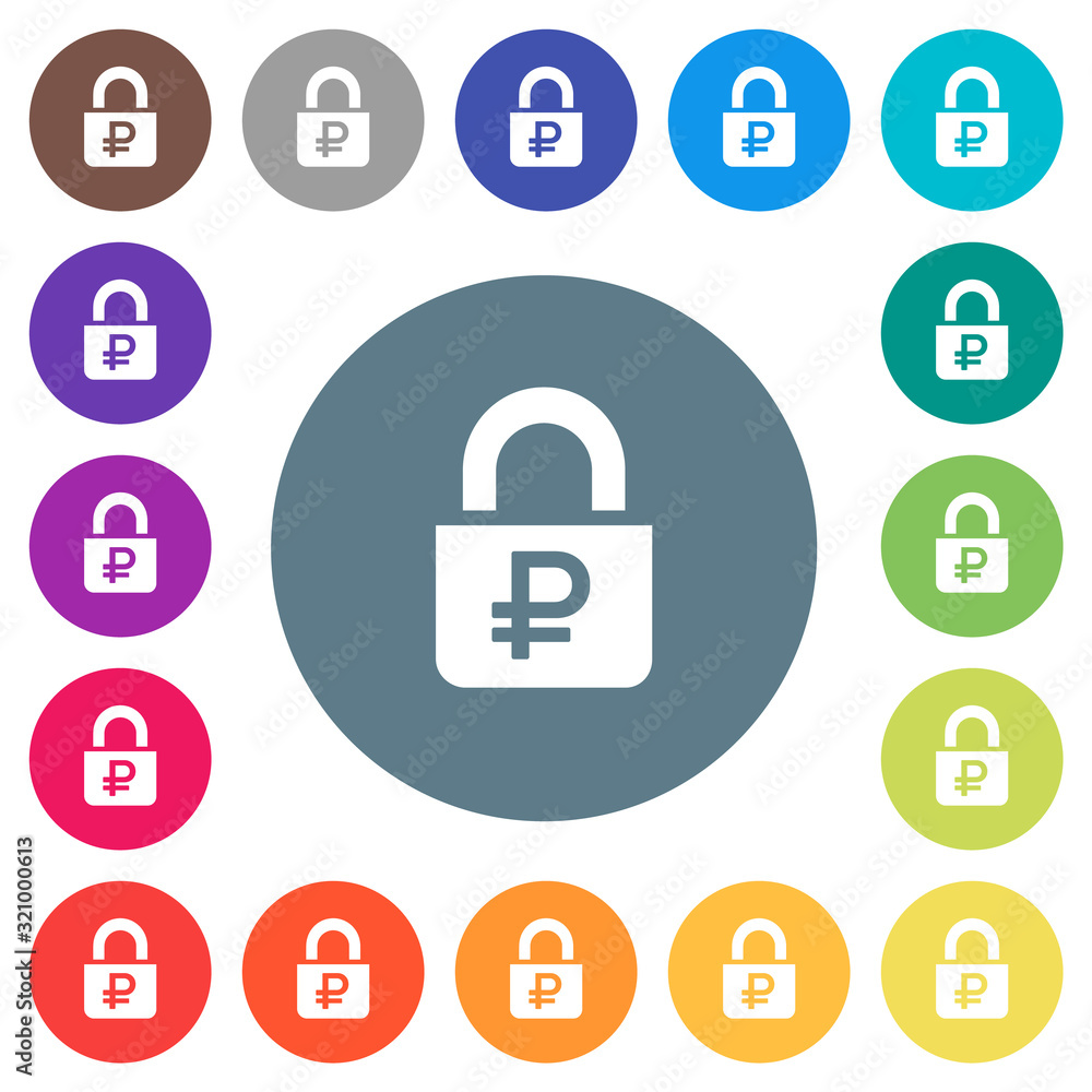 Locked Rubles flat white icons on round color backgrounds Locked Rubles flat white icons on round color backgrounds