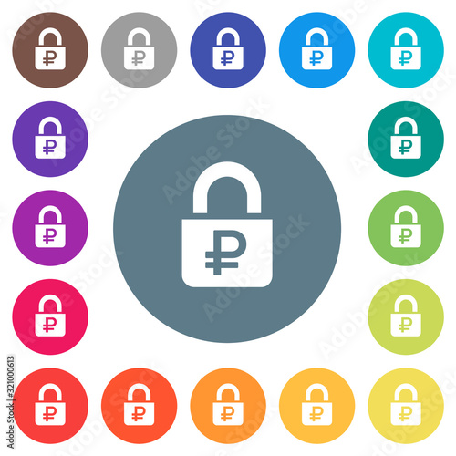 Locked Rubles flat white icons on round color backgrounds
