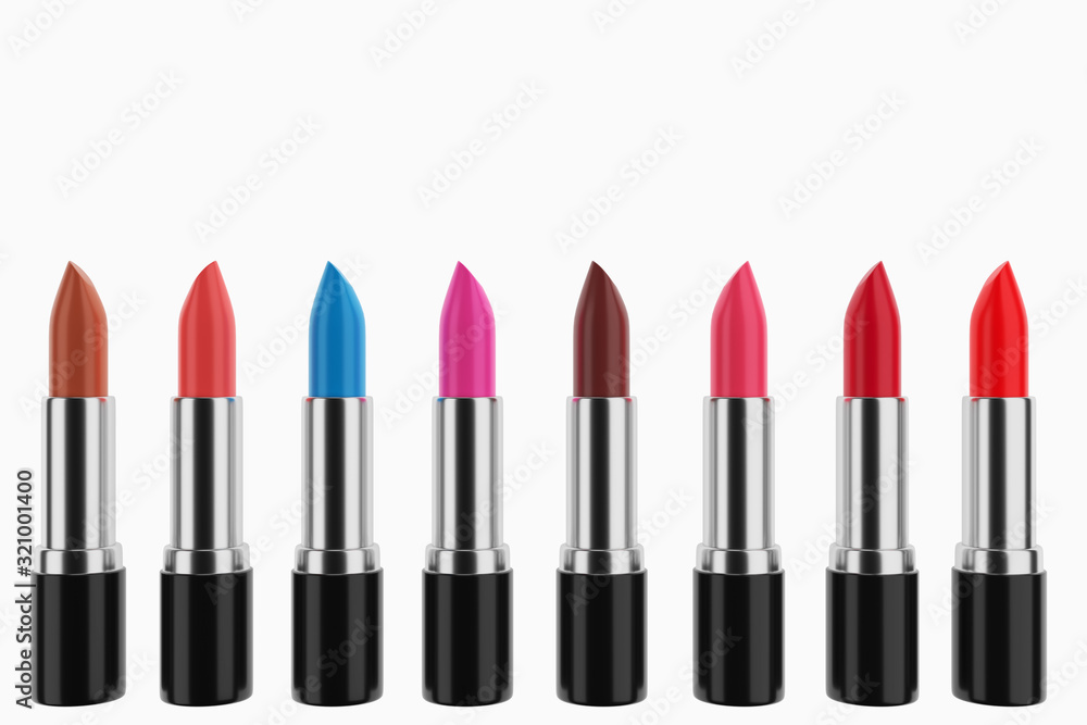 Fototapeta premium Lipstick with different shades. Lipstick is in a row with a different color.