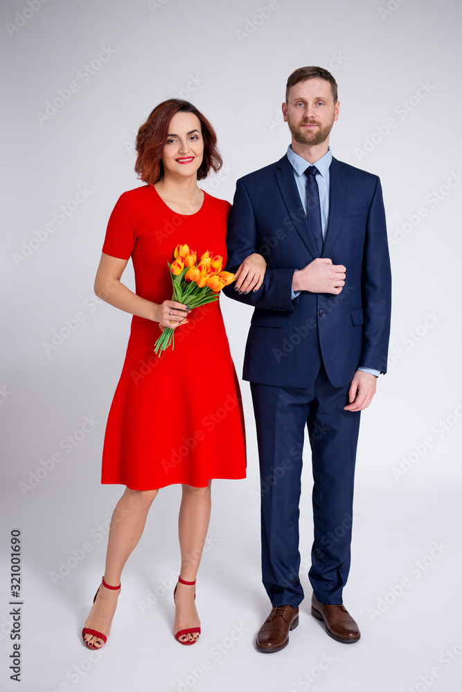 relationship and love concept - full length portrait of couple in love posing over white relationship and love concept - full length portrait of couple in love posing over white