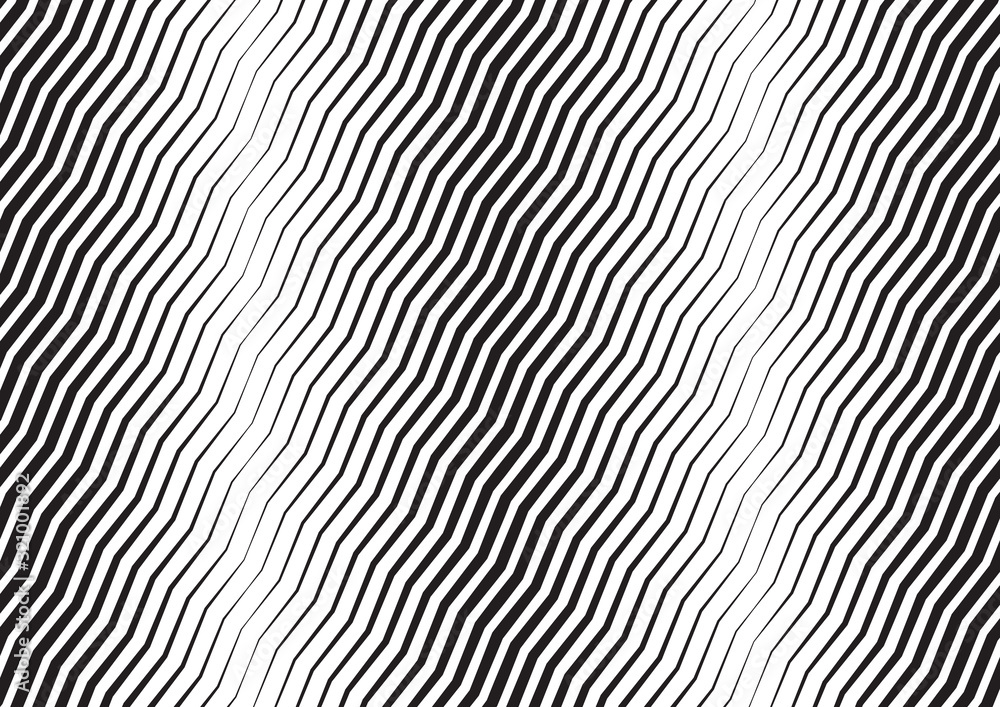 Abstract halftone zigzag line background. Monochrome pattern with varying line thickness.  Vector modern pop art texture for poster, sites, business cards, cover, postcard, design, labels, stickers.