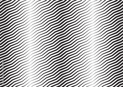 Abstract halftone zigzag line background. Monochrome pattern with varying line thickness. Vector modern pop art texture for poster, sites, business cards, cover, postcard, design, labels, stickers. © uncleaux