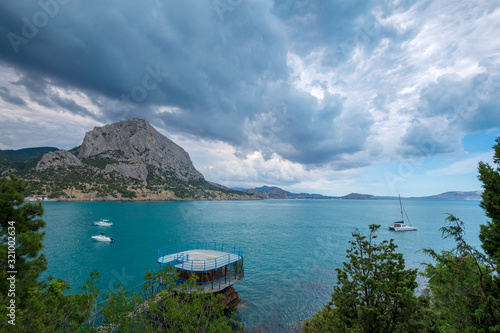Scenic view of bay with clear blue water from mountain path. The Golitsyn trail, Crimea. Rocky coast of the black sea. Seascape. © ruslan_khismatov
