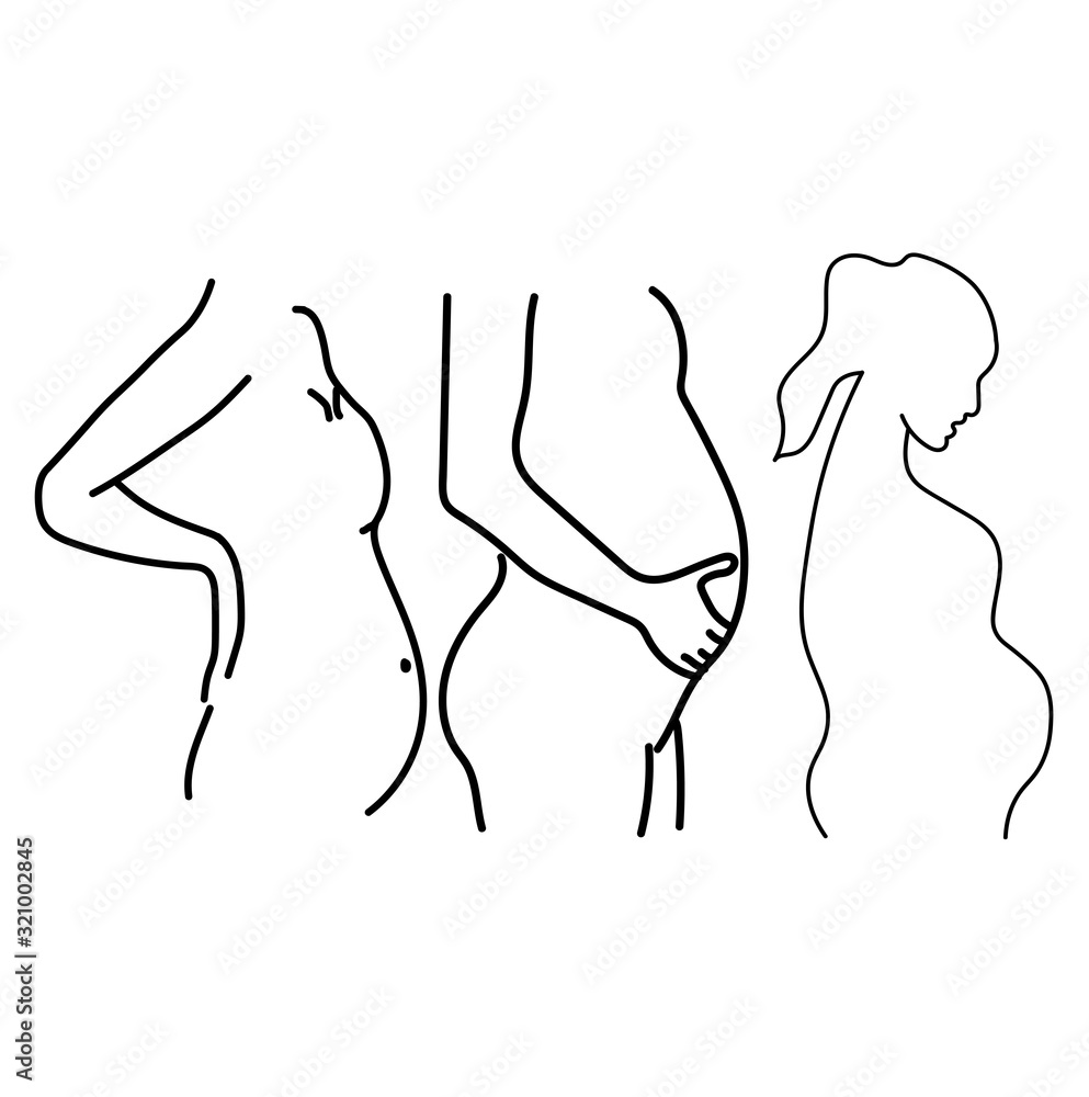 Collage, Vector set, silhouettes of a pregnant woman. Pregnancy and childbirth, motherhood Collage, Vector set, silhouettes of a pregnant woman. Pregnancy and childbirth, motherhood