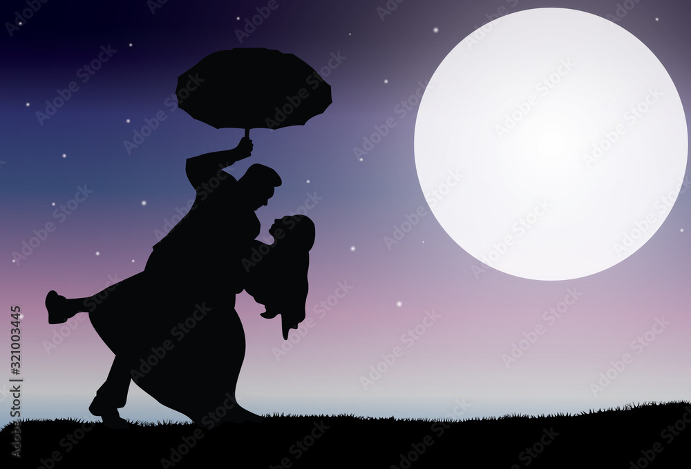 Love under the moonlight, Vector illustrations Love under the moonlight, Vector illustrations