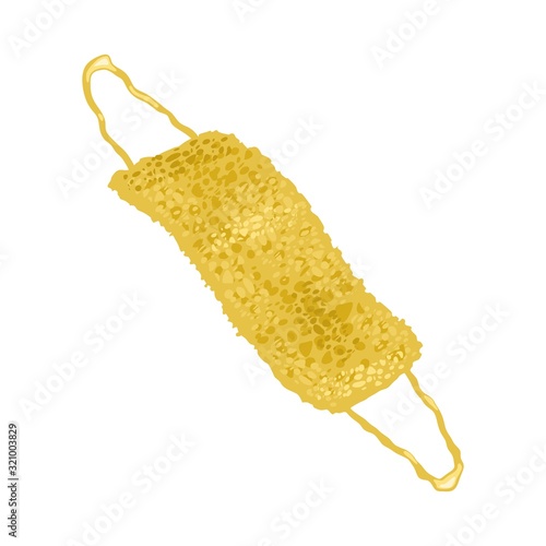 Yellow double sided washcloth with long handles. Body scrubber. Personal hygiene product. Vector cartoon illustration isolated on white background for advertisement, shop catalogue, wash theme design.