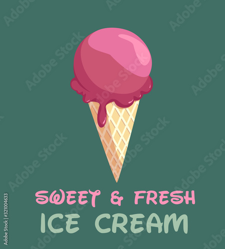 Cherry, Rasperry Ice Cream Cone Illustration