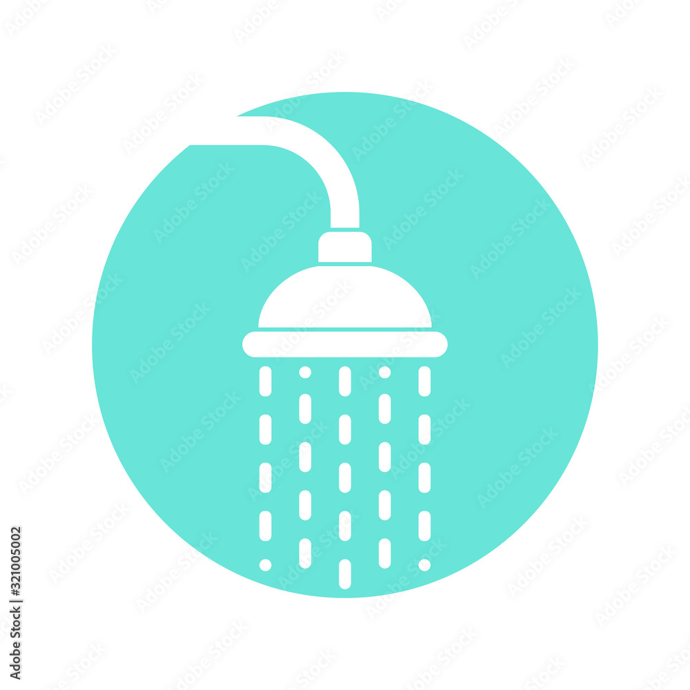 Shower head icon with trickles water. Douche sign in the circle isolated on white background. Shower or bathroom symbol. Vector illustration Shower head icon with trickles water. Douche sign in the circle isolated on white background. Shower or bathroom symbol. Vector illustration