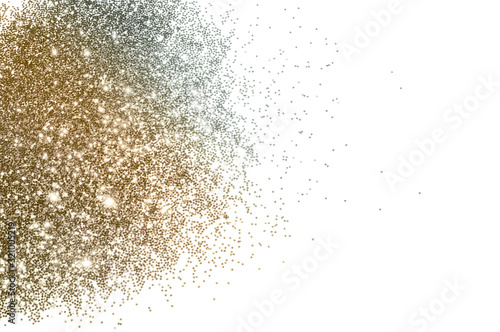 Gold and silver glitter on white background