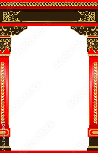 Traditional Red wooden carved Japanese Chinese Arch