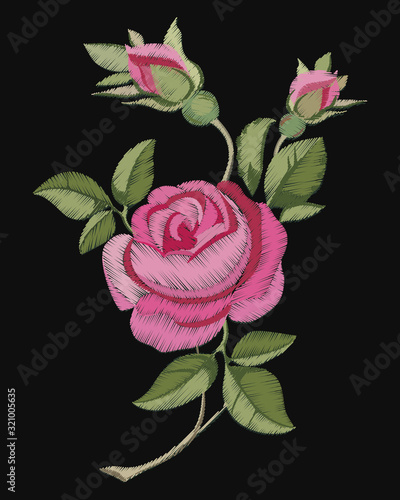 Rose flower stylized texture of embroidery.