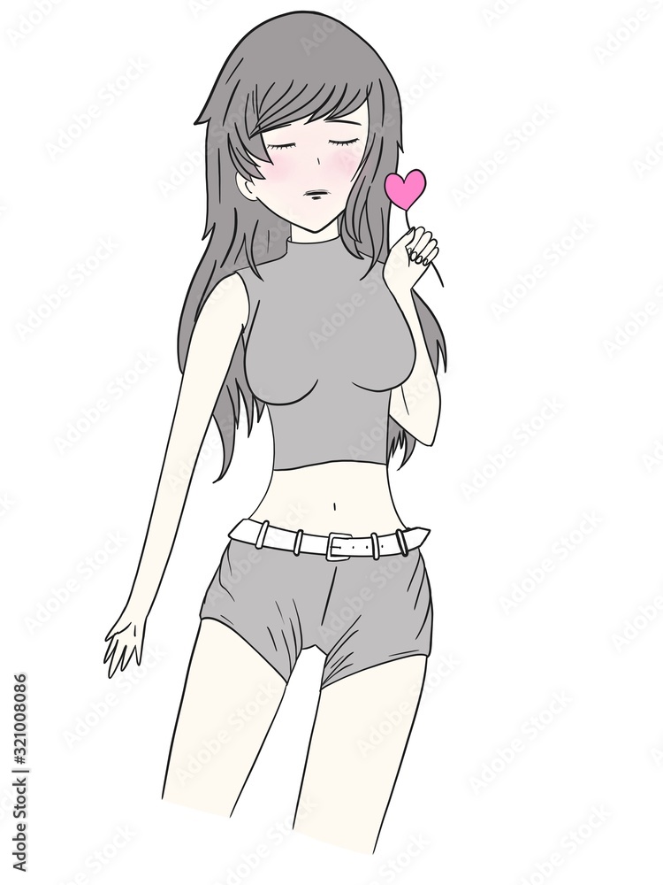 Female cartoon with a heart on hand. isolated on white background illustration. Female cartoon with a heart on hand. isolated on white background illustration.