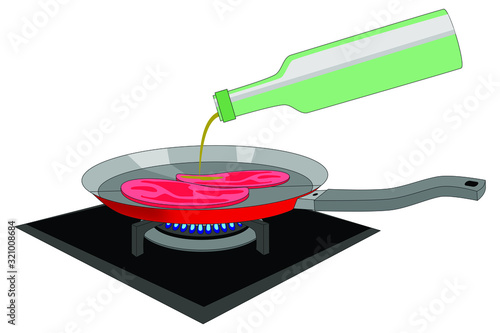 olive oil poured into the pan with meat