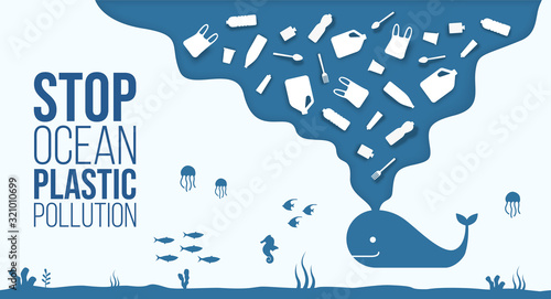 Stop ocean plastic pollution background, Ocean environment problem