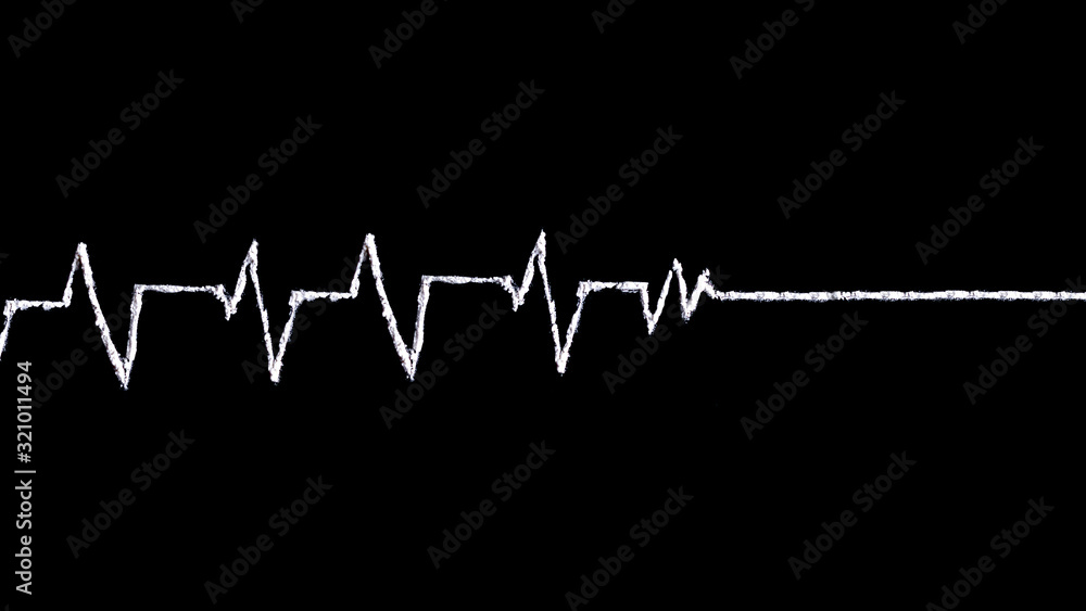 white powder (heroin, cocaine, narcotic) scattered in the form of a cardiogram on a black background