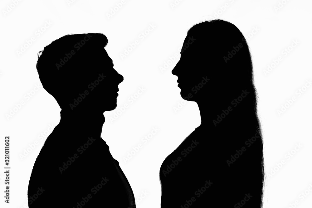 Contour portrait of two people looking at each other