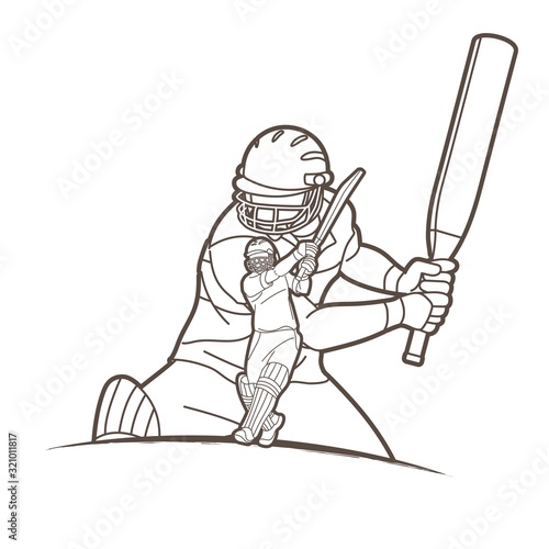 Group of Cricket players action cartoon sport graphic vector.