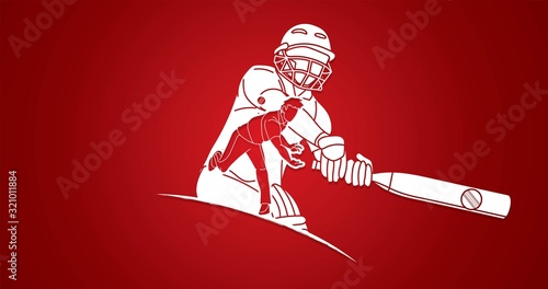 Group of Cricket players action cartoon sport graphic vector.