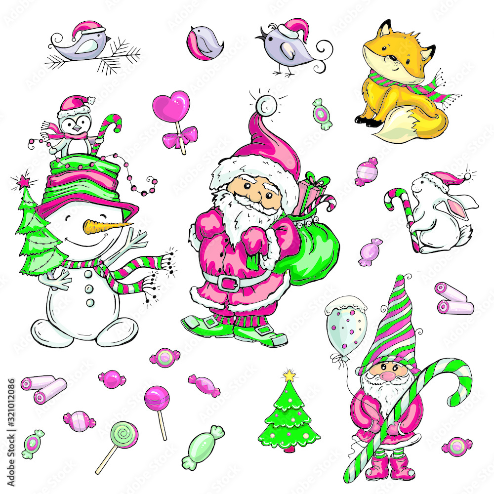 Christmas and New Year set on a white background. Vector illustration
