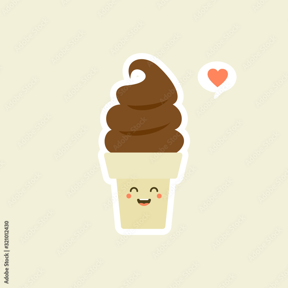 Kawaii ice cream cone characters in flat style. Cute cartoons isolated on color background. ice cream in waffle cones Kawaii ice cream cone characters in flat style. Cute cartoons isolated on color background. ice cream in waffle cones