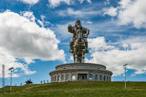 The Genghis Khan Equestrian Statue,  is a 131-foot (40 m) tall statue of Genghis Khan on horseback, on the bank of the Tuul River at Tsonjin Boldog 54 km east of the Mongolian capital Ulaanbaatar. photo