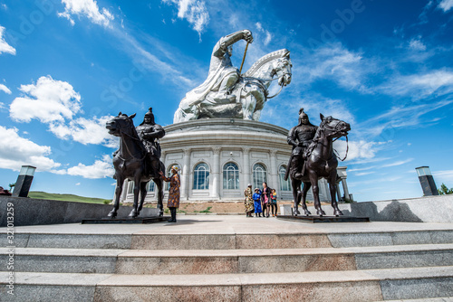 Принти на полотні The Genghis Khan Equestrian Statue,  is a 131-foot (40 m) tall statue of Genghis Khan on horseback, on the bank of the Tuul River at Tsonjin Boldog 54 km east of the Mongolian capital Ulaanbaatar