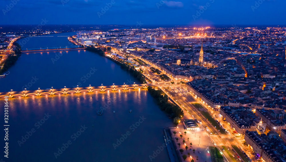 Illuminated Bordeaux city at night