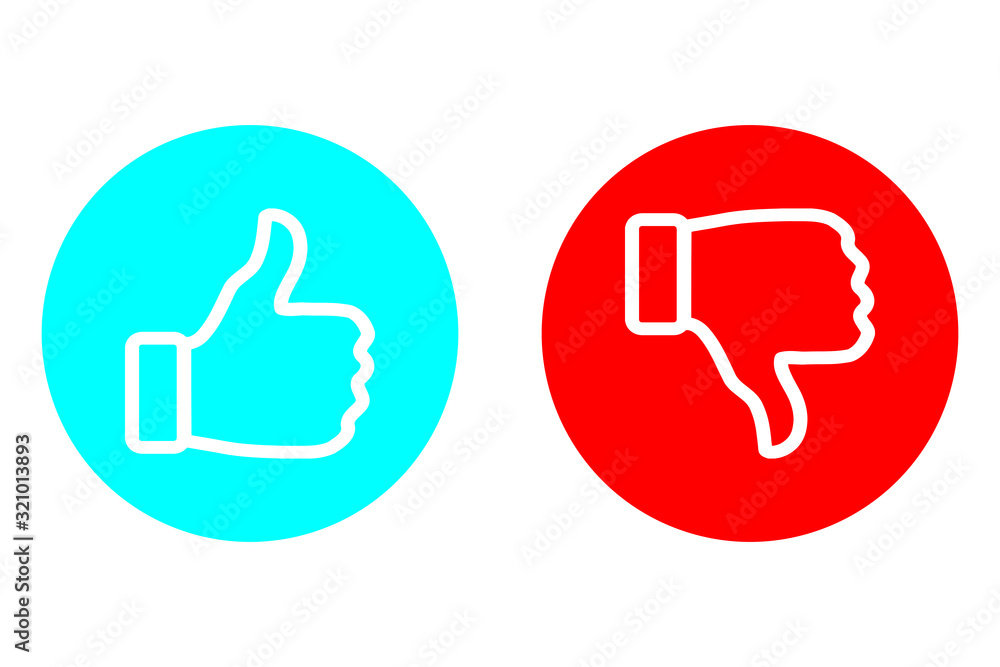 Like and Dislike vector flat Icons. Thumbs up and down circle blue and red symbols. Like and Dislike vector flat Icons. Thumbs up and down circle blue and red symbols.