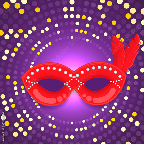 Red Carnival Mask with feather Vector