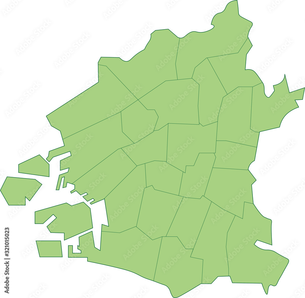 Fototapeta premium 大阪市の地図_各区ごとに色を変えられます