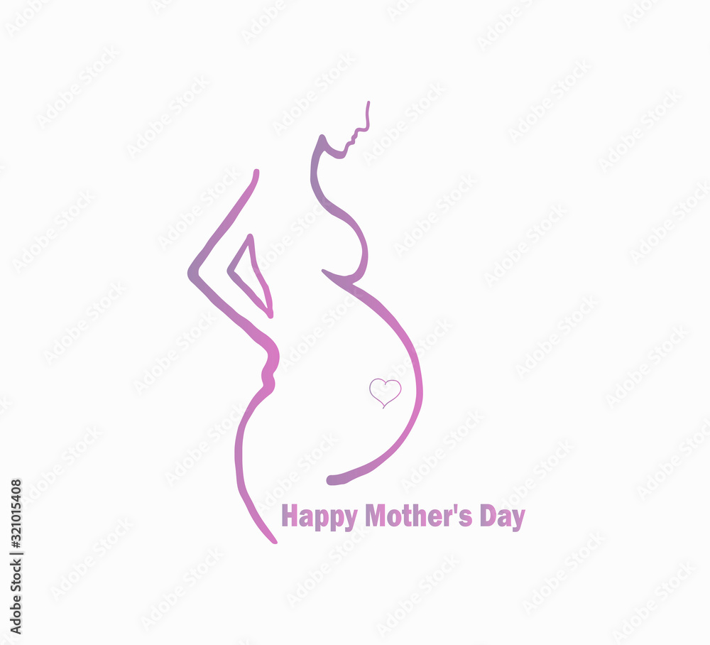 Naklejka Beautiful card - Happy Mother's Day! Silhouette pregnant woman gradient style