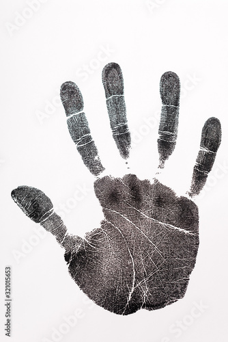 Obraz na plátně top view of print of hand isolated on white, human rights concept